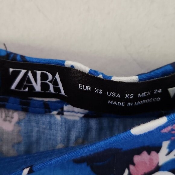 ZARA | Floral Printed Skirt Satin Slit Maxi Blue sz XS - Picture 4 of 6